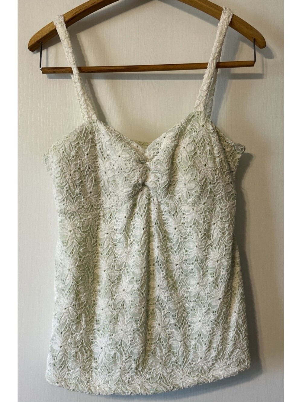Vanity Crochet Camisole L w/ Green underlay Boho, Cottagecore, Beachy, Feminine